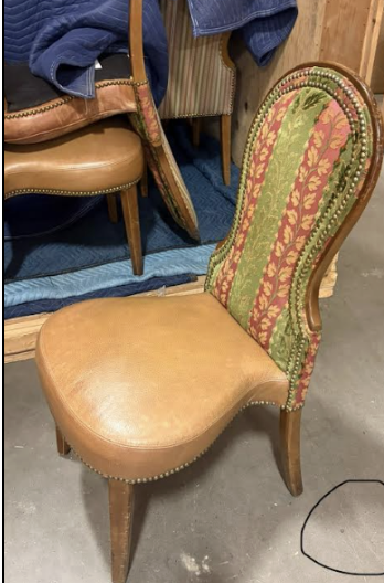 Antique Victorian Slipper Chair Leather Seat Tapestry Back Brass Nailhead Parlor