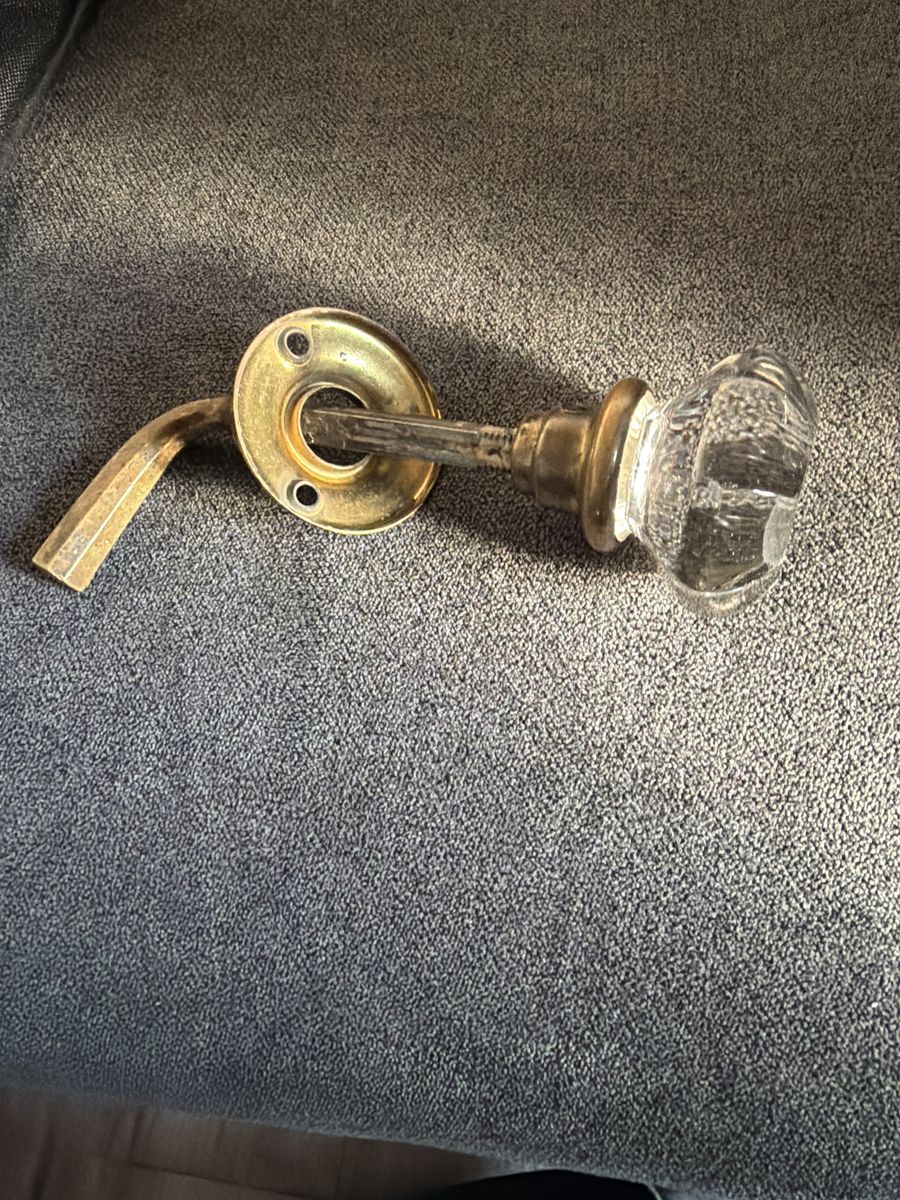 Vintage Clear Glass Door Knob with Brass Base and Lever Handle