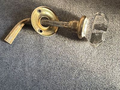 Vintage Clear Glass Door Knob with Brass Base and Lever Handle