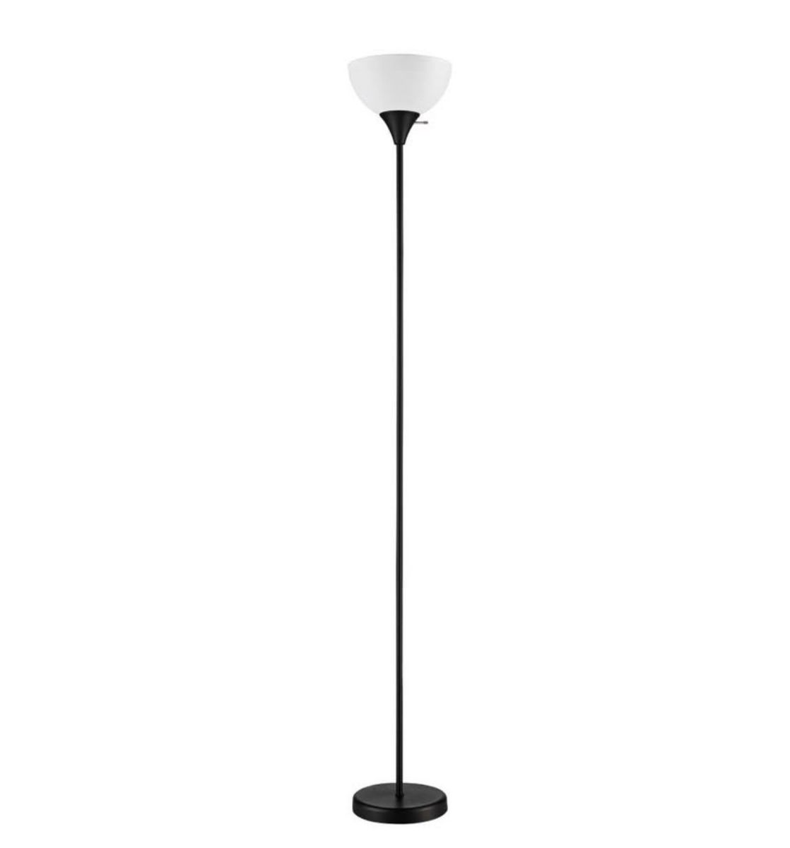 Simple Modern Black Torchiere Floor Lamp with White Shade - Minimalist Upright Lighting