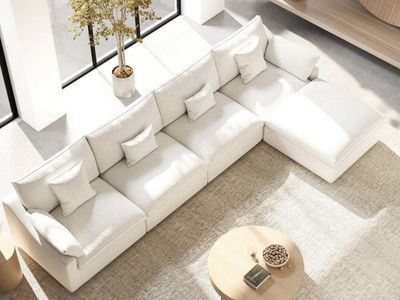Large Modular Sectional Sofa with Chaise in White Fabric