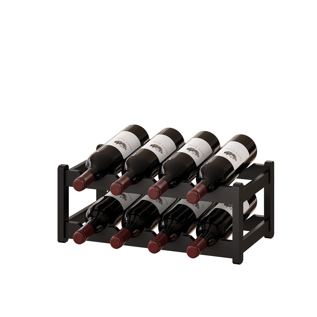 Bamboo Wine Rack - 8 Bottle Countertop Storage - Space-Saving Design, Black Finish