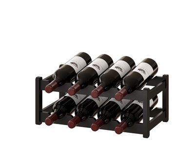 Bamboo Wine Rack - 8 Bottle Countertop Storage - Space-Saving Design, Black Finish