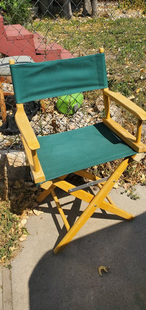 Vintage Wooden Director's Chair with Green Canvas Seat