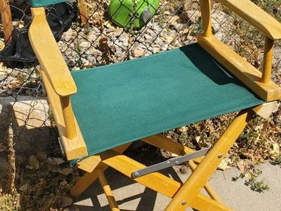 Vintage Wooden Director's Chair with Green Canvas Seat