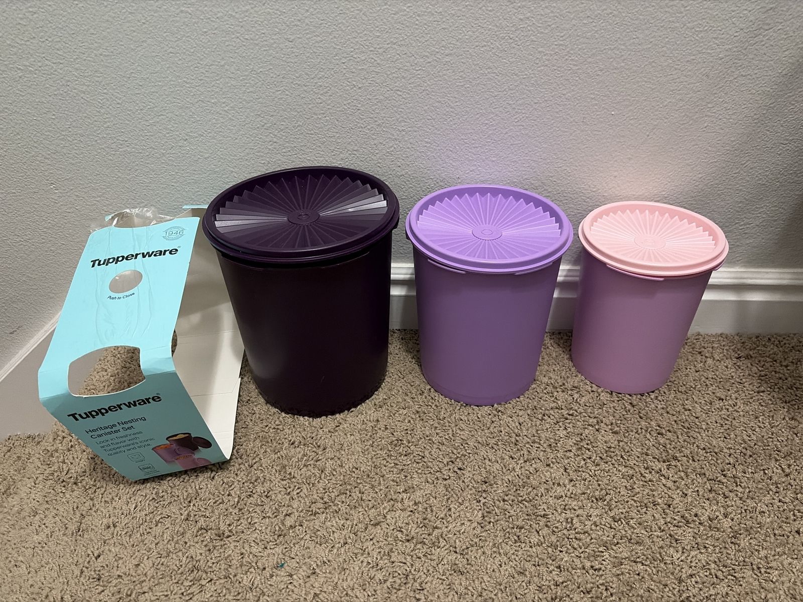Tupperware Heritage Nesting Canister Set - 3-Piece Purple & Pink Storage Containers