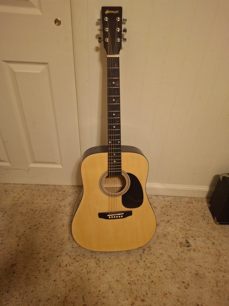 Sonart Full-Size Acoustic Guitar - Natural Finish, 6-String Folk Guitar