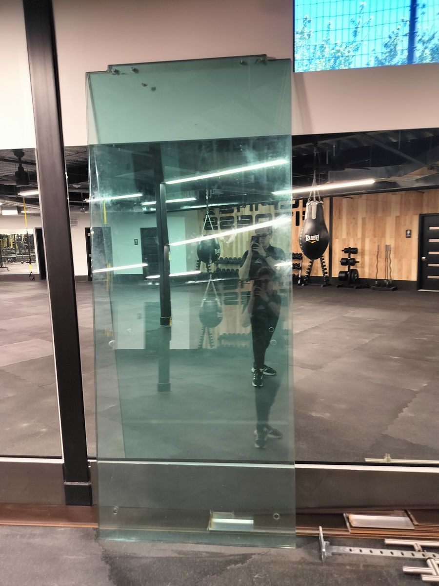 Glass Panel with Brushed Chrome Handles - Gym/Office Divider
