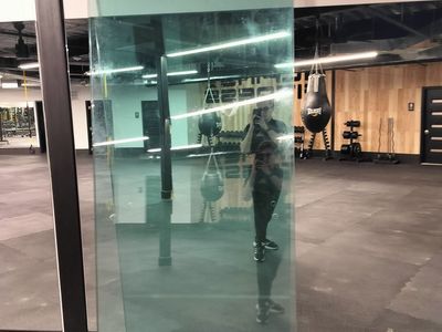 Glass Panel with Brushed Chrome Handles - Gym/Office Divider