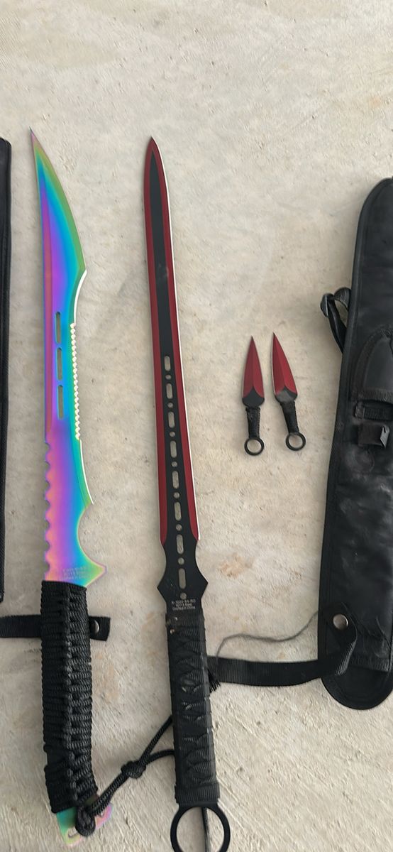 Sword and Machete Set with Throwing Knives and Sheaths