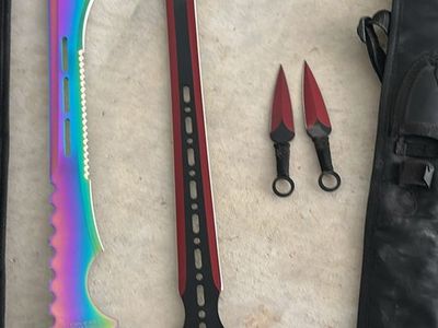 Sword and Machete Set with Throwing Knives and Sheaths