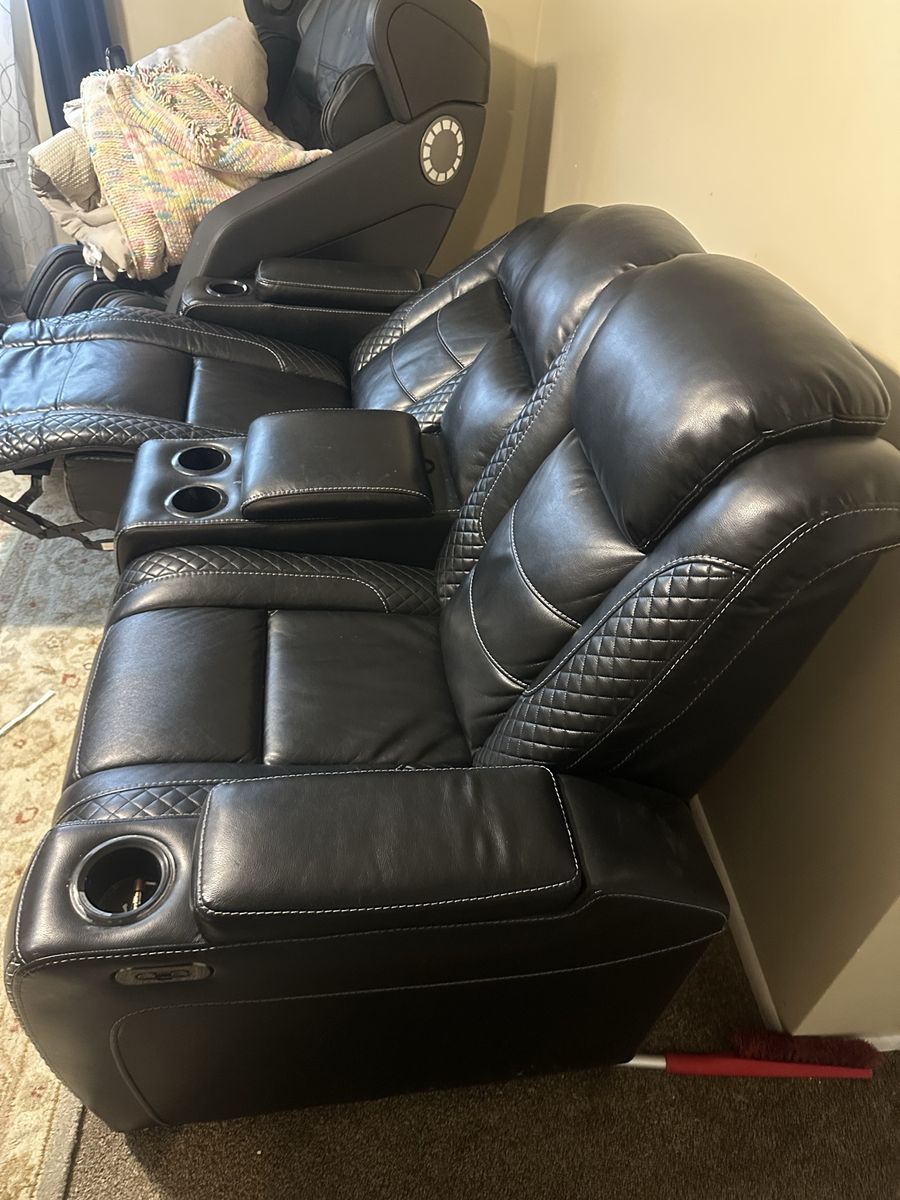 Black Reclining Loveseat with Console, Cupholders & Storage - Quilted Stitching