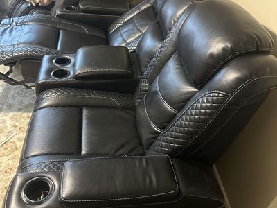 Black Reclining Loveseat with Console, Cupholders & Storage - Quilted Stitching