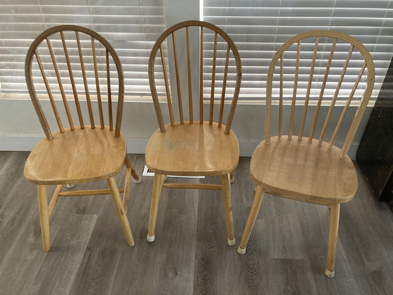 Set of 3 Wood Spindle Back Dining Chairs - Natural Finish, Classic Style