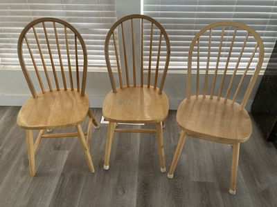 Set of 3 Wood Spindle Back Dining Chairs - Natural Finish, Classic Style