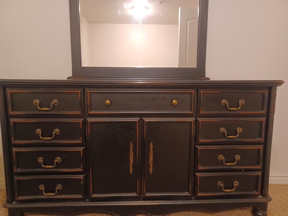 Wooden dresser with mirror