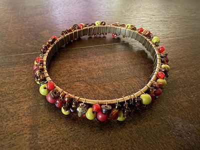 Wire Strung Beads on Metal Bangle Bracelet
