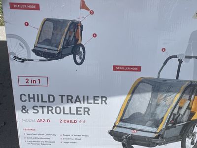 New Allen AS2-0 2-in-1 Child Bike Trailer & Stroller - Seats 2, Jogger Handle, 16" Wheels