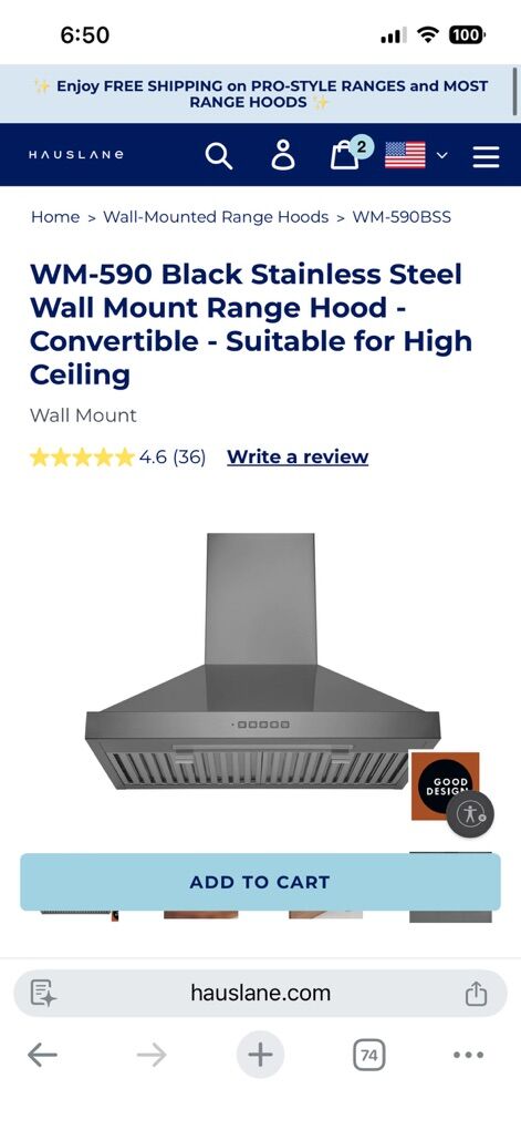 Hauslane Range Hood WM-590 Black Stainless Steel