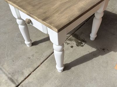 Charming Wooden End Table with White Turned Legs and Single Drawer