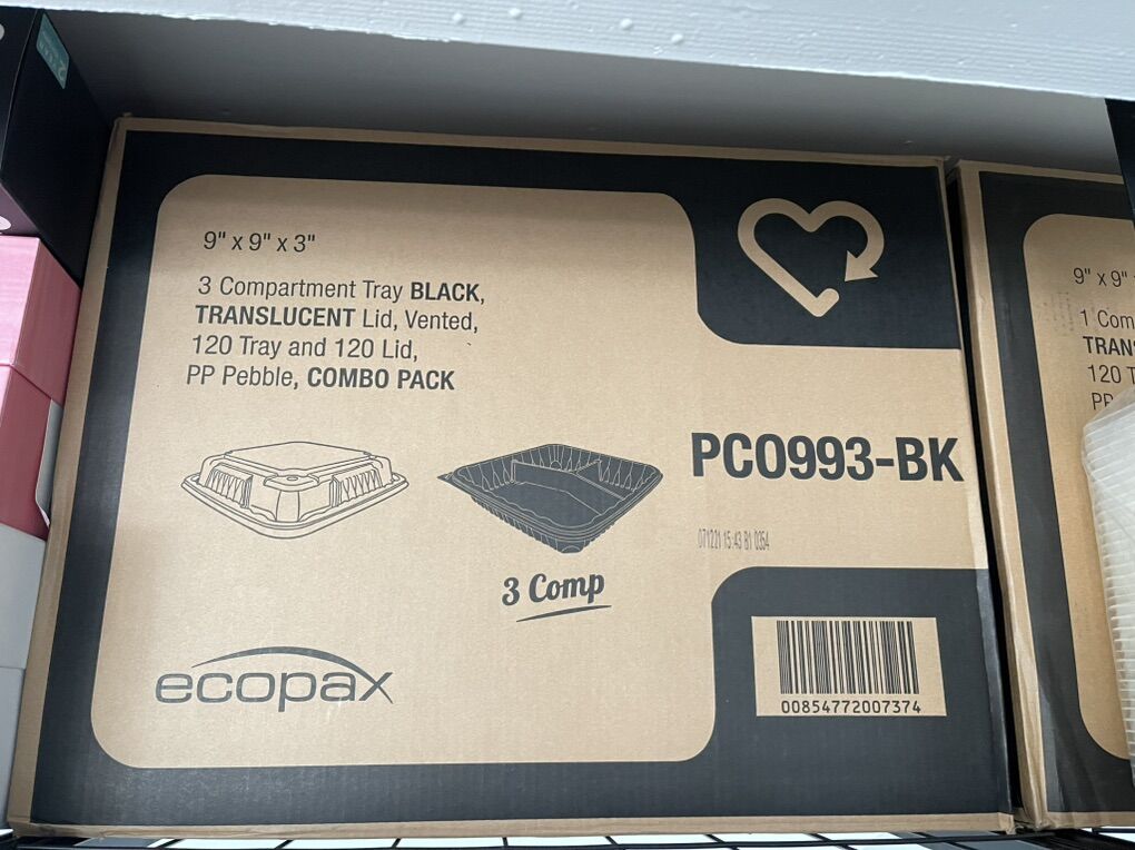 Food Take Out Container, 3 Compartment 9x9x3in