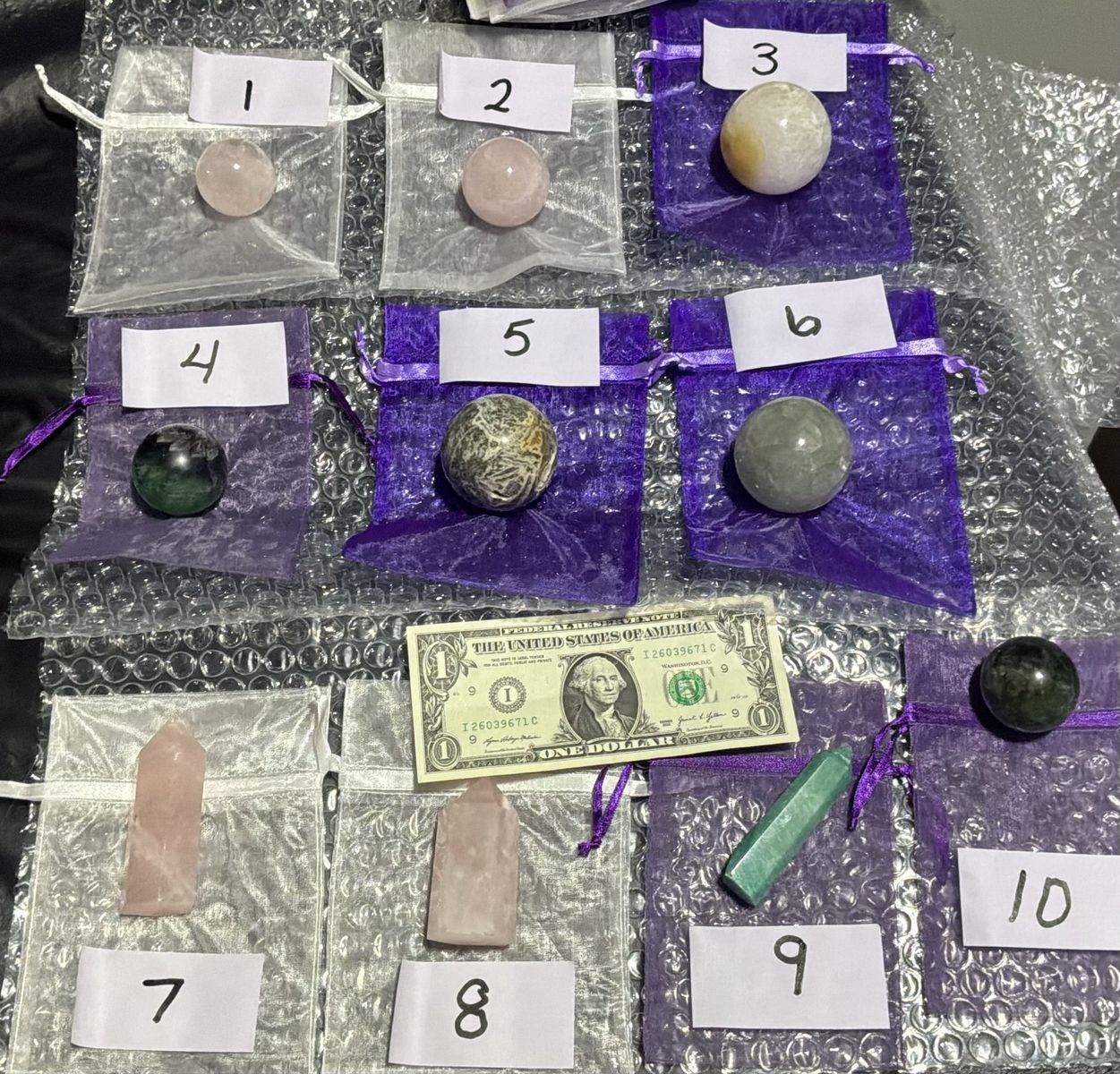 $5 Crystal Spheres and Towers - Numbered Collection in Pouches
