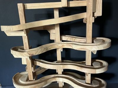 Hand Made Wooden Marble Run/Track Set with Assorted Marbles - Classic Educational Toy