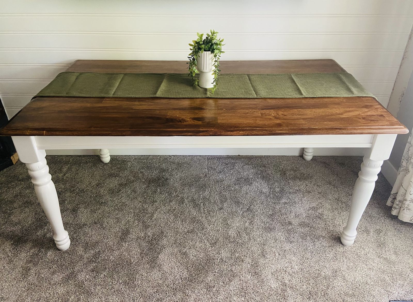 Refinished Beautiful Two-Tone Dining Table - Dark Walnut & Swiss Coffee