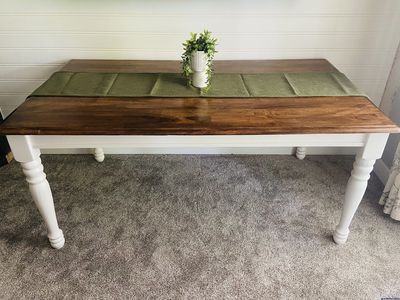 Refinished Beautiful Two-Tone Dining Table - Dark Walnut & Swiss Coffee