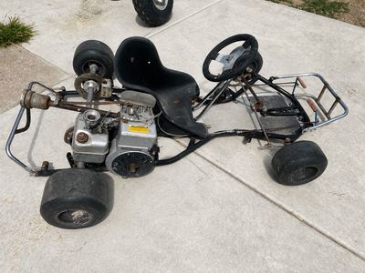 Vintage Racing Go Kart Frame with Gas Engine and Slick Tires