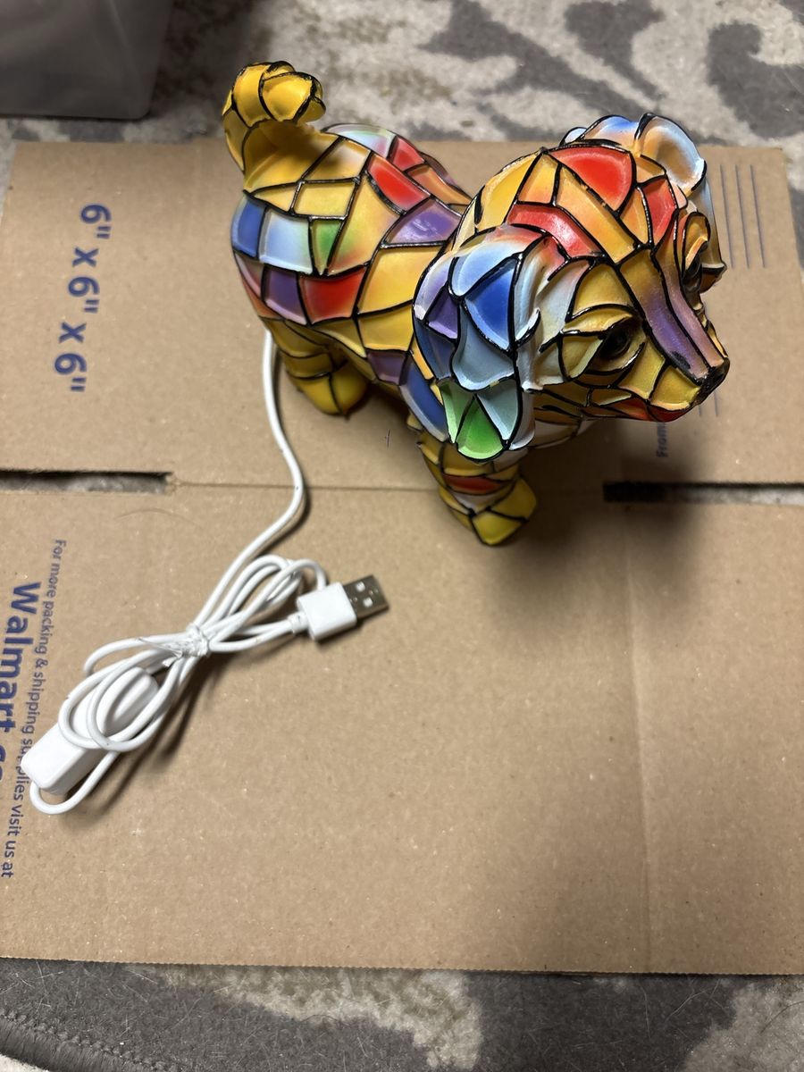 Colorful Mosaic Style Dog Figurine Lamp with USB Cord