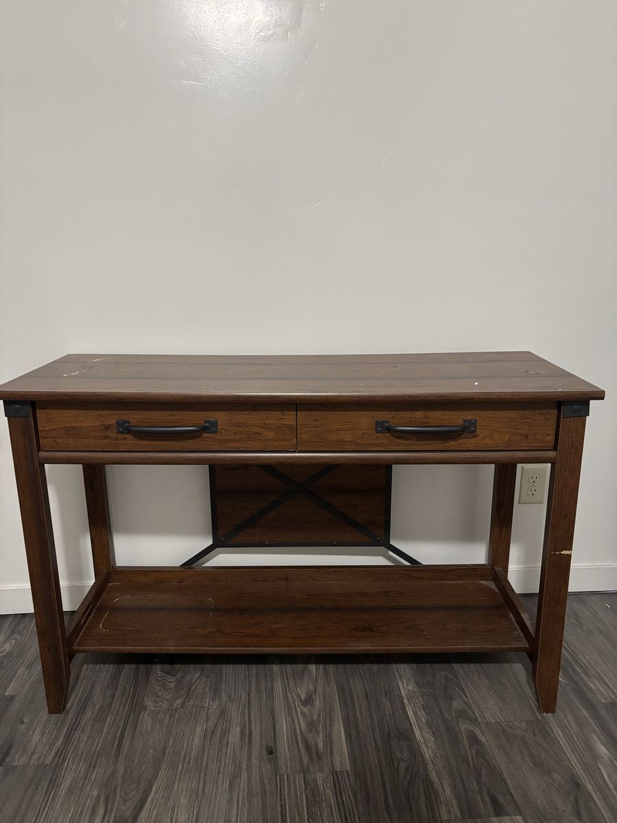 **AVAILABLE ONE MORE DAY**Cleaned dark Wood Console Table with 2 Drawers and Bottom Shelf - Modern Farmhouse Entryway/Hall Table