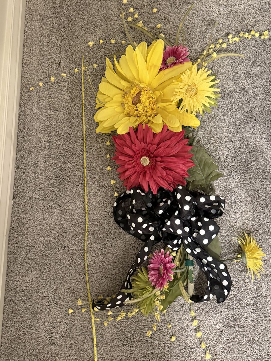 Vibrant Artificial Flower Arrangement with Polka Dot Bow - Home Decor