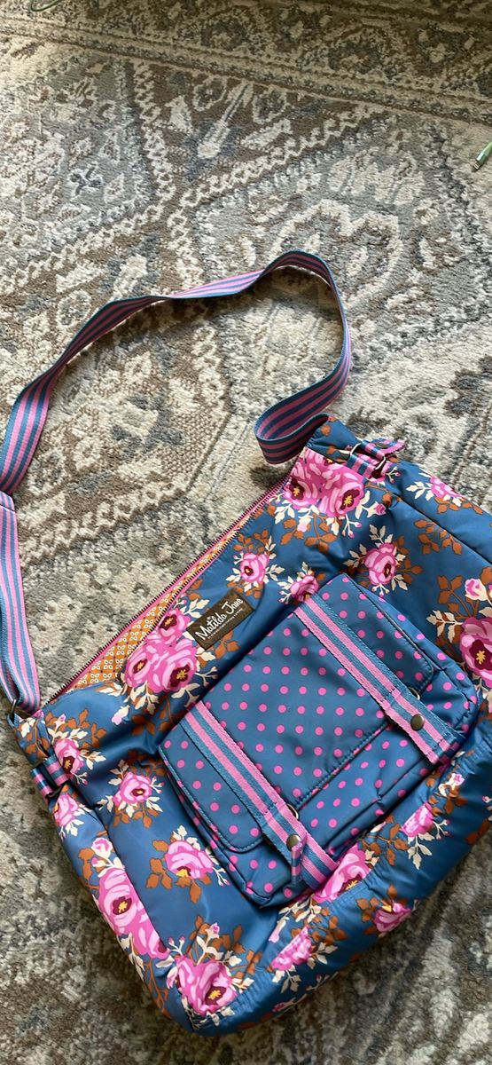 Matilda Jane computer diaper school bag blue w/pink flowers zip carry strap