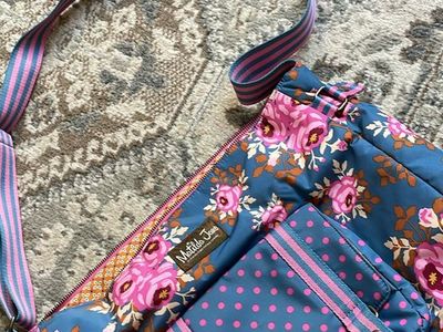 Matilda Jane computer diaper school bag blue w/pink flowers zip carry strap