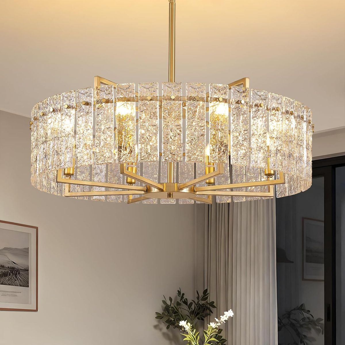 31.5" Large Modern Water Ripple Glass Chandelier