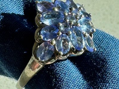 Vintage Sterling Silver Violet-Blue Gemstone Cluster Ring (Size 9)