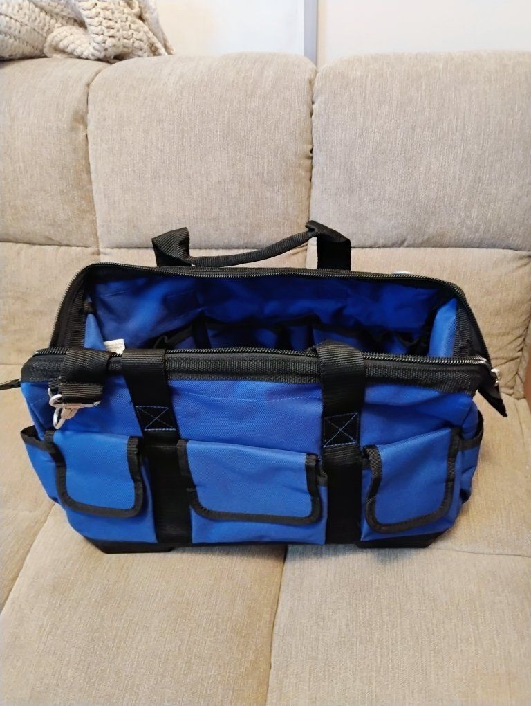 Blue Heavy Duty Multi-Pocket Tool Bag with Shoulder Strap