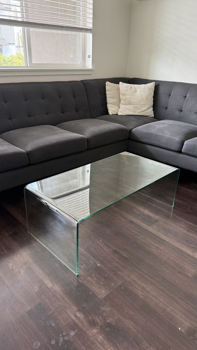 Modern Waterfall Edge Glass Coffee Table - Clear, Contemporary Design
