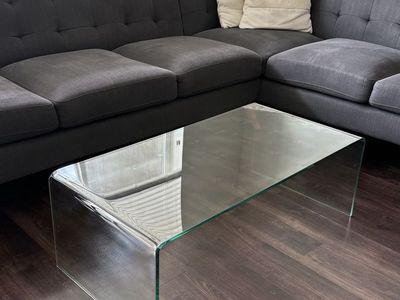Modern Waterfall Edge Glass Coffee Table - Clear, Contemporary Design