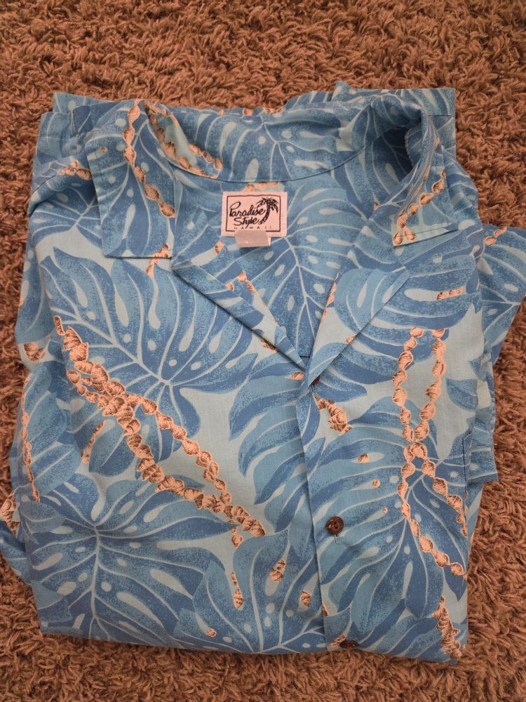 Paradise Style Hawaii Men's 3XL Blue Leaf Print Hawaiian Shirt