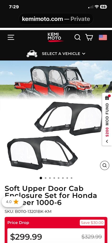 honda cab encloser 2023 1000-6 pioneer deluxe