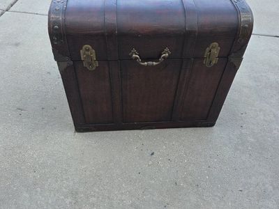 Vintage Style Dark Wood Storage Chest Trunk with Brass Hardware & Inner Lining