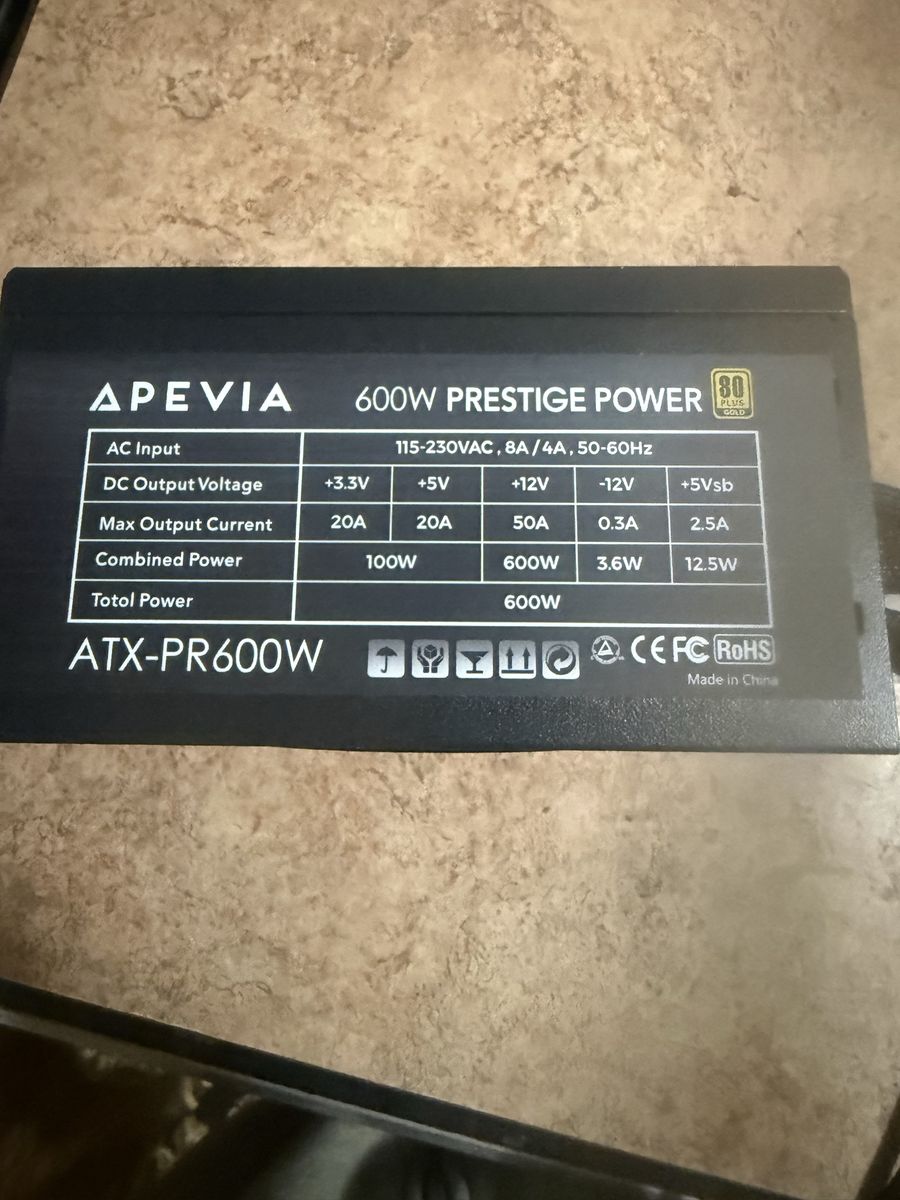 Apevia Prestige Power ATX-PR600W 600W 80 Plus Gold Power Supply