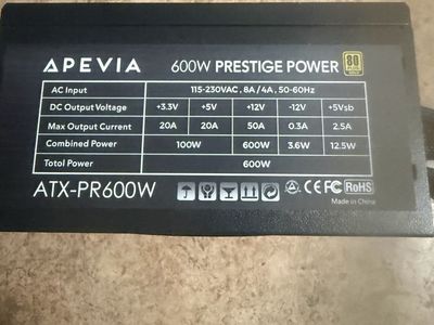 Apevia Prestige Power ATX-PR600W 600W 80 Plus Gold Power Supply