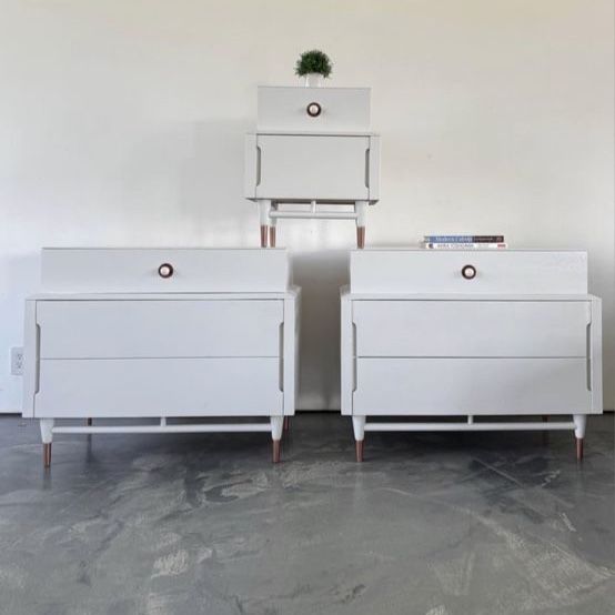 Mid-Century Modern White & Copper Dressers - Set of 3
