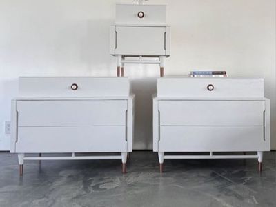 Mid-Century Modern White & Copper Dressers - Set of 3