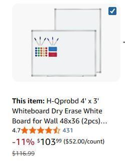 2 Dry Erase White Boards 4' x 3' each