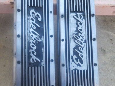 Vintage Edelbrock Finned Aluminum Valve Covers Pair Tall