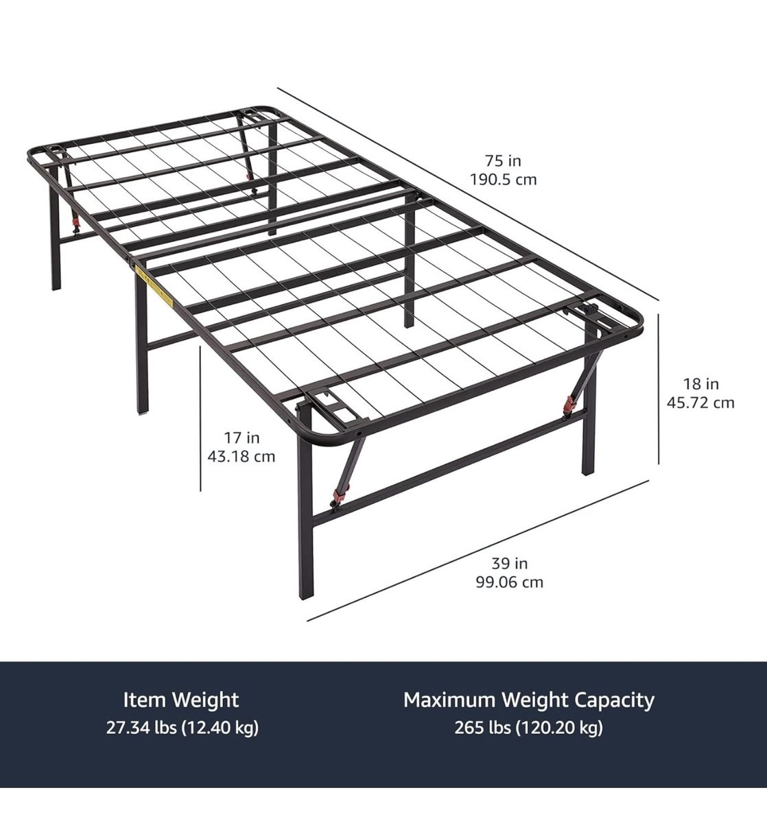 Foldable Metal Twin Platform Bed Frame